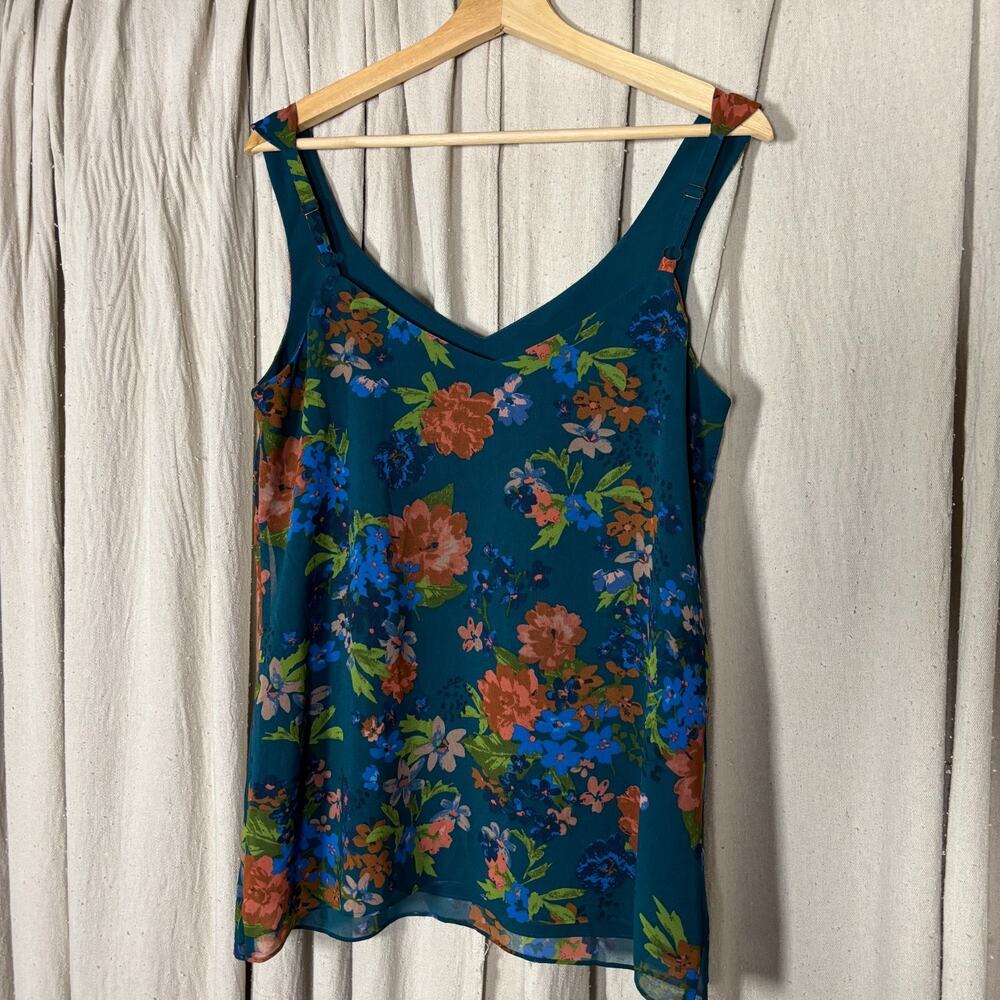 Cabi‎ Floral Tank Top Teal Lined V-Neck S